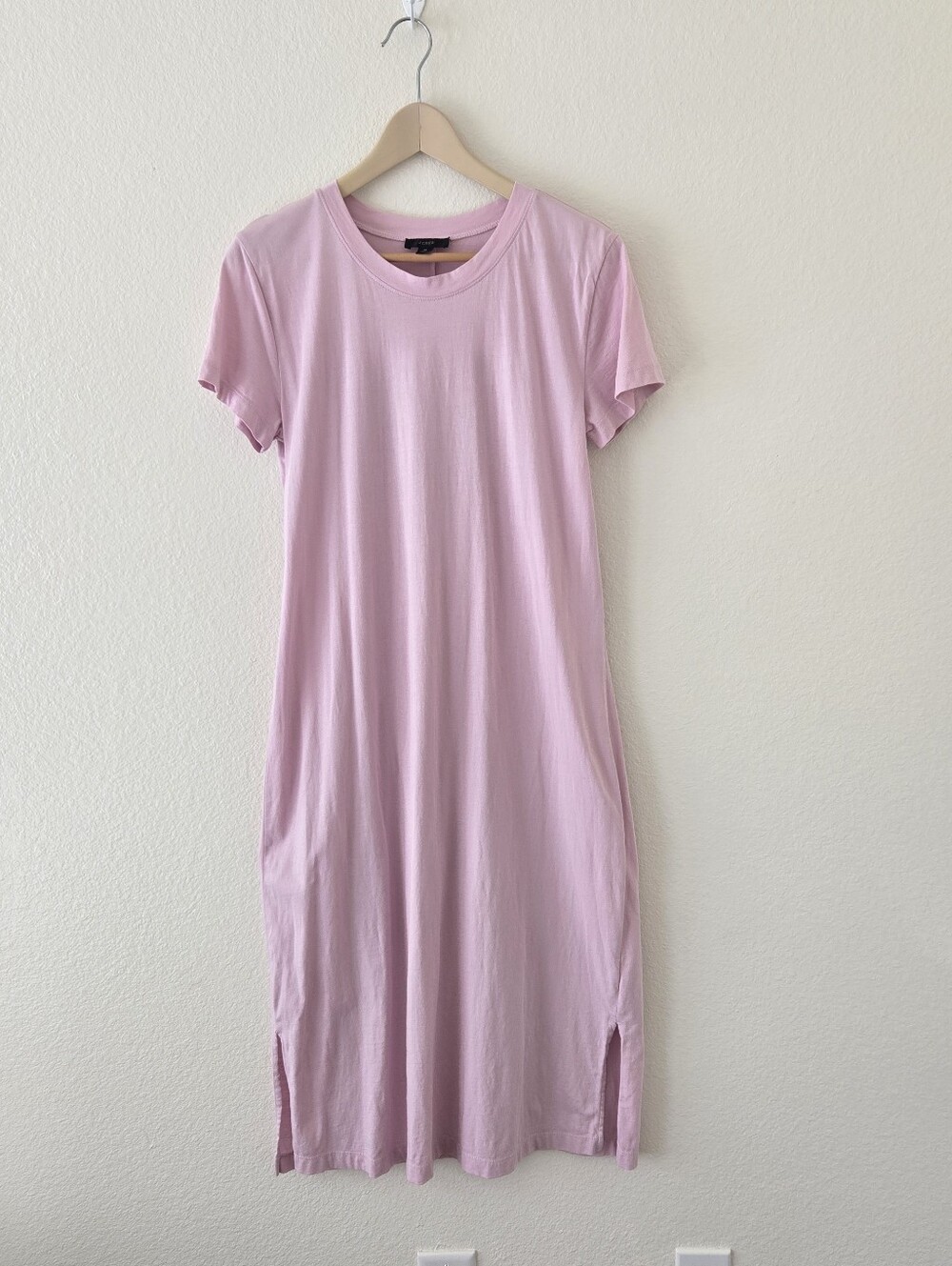 J. Crew Pink T-Shirt Midi Dress size Medium Side Slits Short Sleeve Cotton